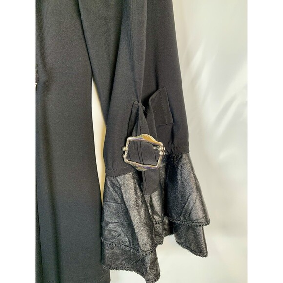 Frank Lyman Vintage Black Faux Leather Ruffle Button Jacket Cardigan Size 4 - Picture 2 of 6